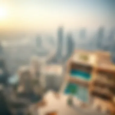 Binghatti Terraces and Dubai Skyline Aerial view of Binghatti Terraces and the surrounding Dubai skyline