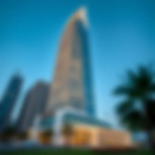 Stunning exterior view of Burj Vista Tower 1 showcasing its unique architectural design