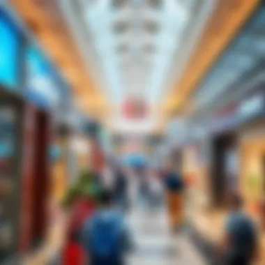 An interior shot of the shopping area bustling with activity, highlighting diverse retail options