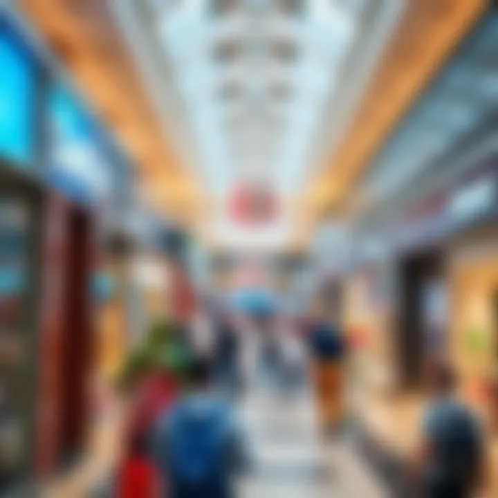 An interior shot of the shopping area bustling with activity, highlighting diverse retail options