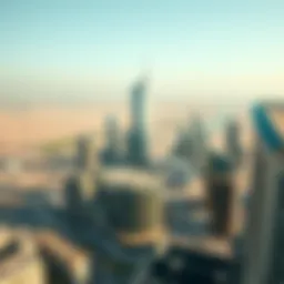 Aerial view showcasing the Code Business Tower amidst Dubai's skyline