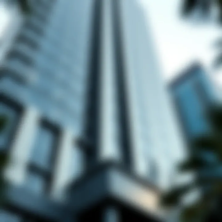 Architectural Detail of the Code Business Tower Facade Close-up of the detailed facade of the Code Business Tower