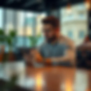 Connecting as an Expat in Dubai Expatriate using a smartphone in a cafe