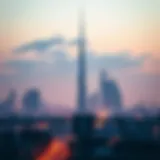 Dubai skyline with telecommunications towers