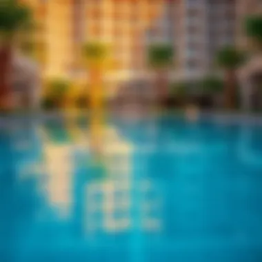 Relaxing Oasis: The Pool at Edge by Rotana Stunning swimming pool surrounded by lush landscaping at the hotel