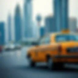 A classic Dubai taxi in the bustling cityscape