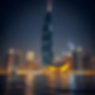 Stunning view of Al Jeel Tower against Dubai skyline