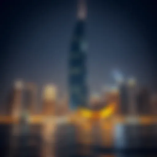 Stunning view of Al Jeel Tower against Dubai skyline