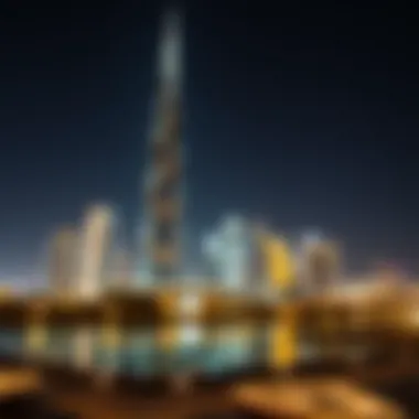 Nighttime Illumination of Al Khazna Tower Nighttime illumination of Al Khazna Tower against Dubai's skyline