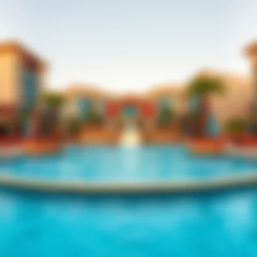 A panoramic view of a luxurious aqua leisure park showcasing water attractions