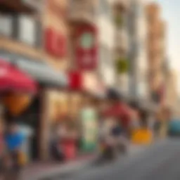 Vibrant street scene in Al Nahda 1 showcasing local amenities