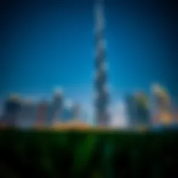 Stunning skyline view of the Burj Khalifa from the ground