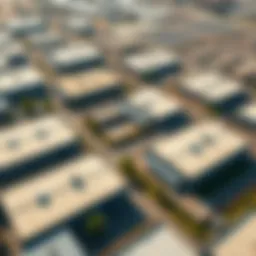 Aerial view of warehouse complexes in Dubai showcasing different rental options