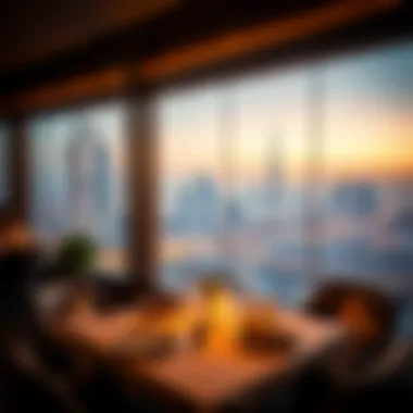 Dining with a View A panoramic view of the vibrant Dubai skyline during dining