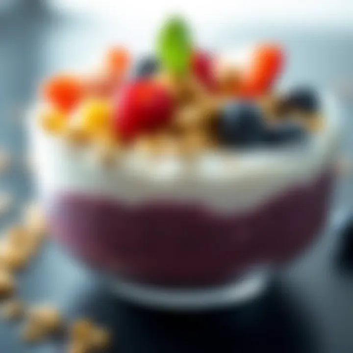 Nutrient-Packed Acai Bowl Delights A close-up of a bowl of acai topped with fresh fruits and granola