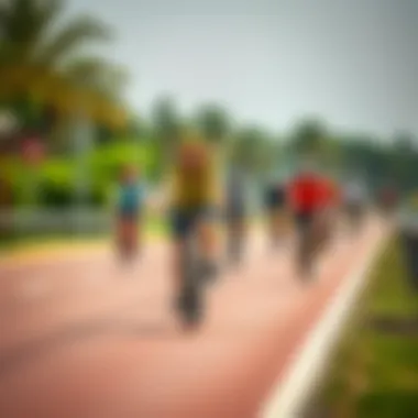 Diversity of Cyclists on Hudayriat Cycling Track A group of diverse cyclists engaging in a healthy lifestyle on the Hudayriat Cycling Track