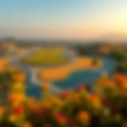 A panoramic view of the Hudayriat Cycling Track showcasing its sprawling layout and scenic surroundings