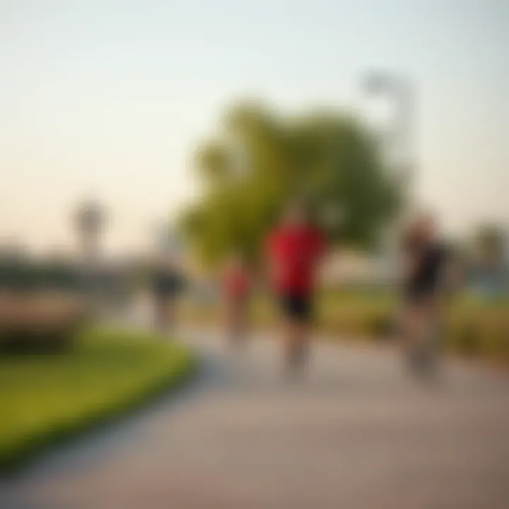 Joggers and cyclists on pathways of JVC Park