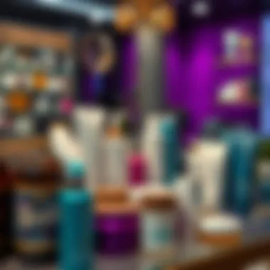 Variety of Hair Care Products in Dubai Salons Diverse hair care products displayed in a salon