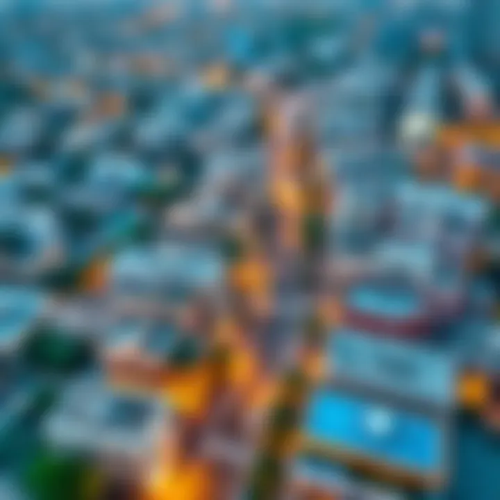 Vibrant Neighborhood Dynamics Aerial view of a bustling Dubai neighborhood with real estate activity