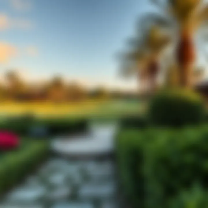 Detailed View of Golf Course Landscaping Close-up of the meticulously designed golf course with intricate landscaping