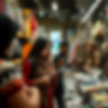 Engaged Shoppers in One to Ten Dirham Shop Customers examining affordable items in a local shop