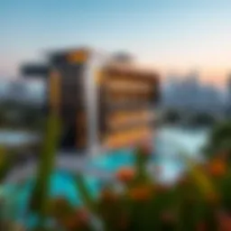 A stunning view of Orchid Residence showcasing its modern architectural design against the Dubai skyline.