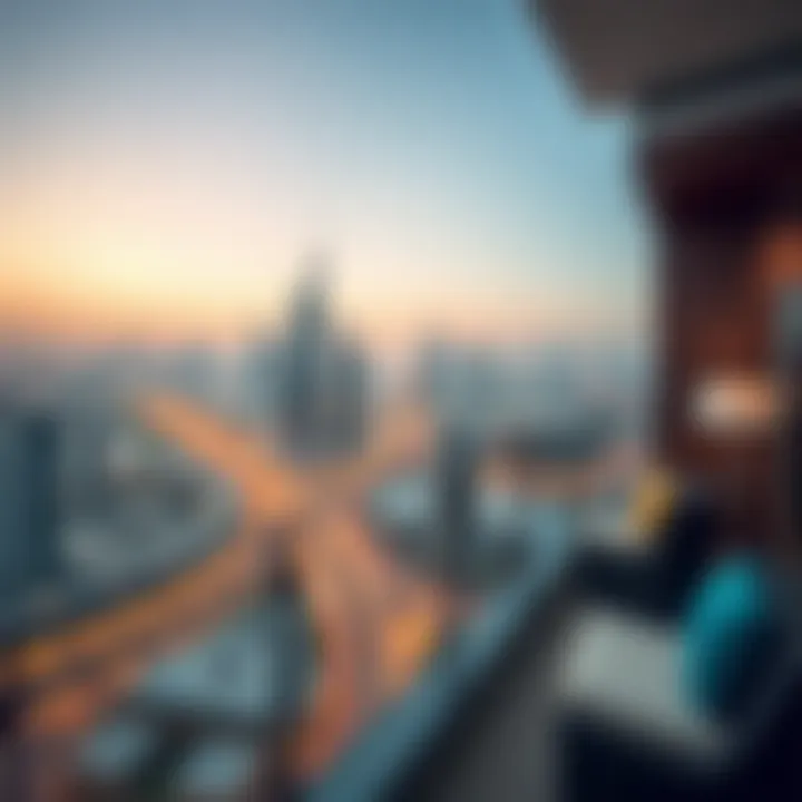 Breathtaking View from Radisson Blu Residence Panoramic view from a balcony overlooking the Dubai skyline