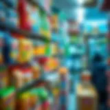 Vibrant display of products in a one dirham shop