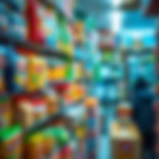 Vibrant display of products in a one dirham shop