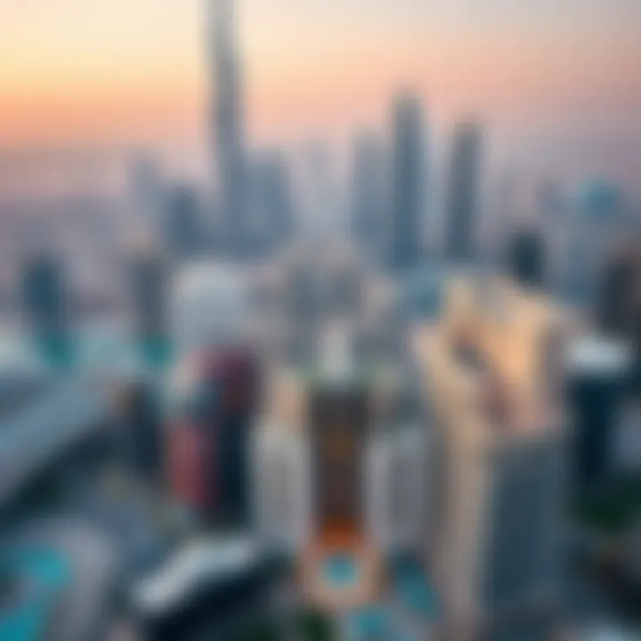 Dubai Skyline Highlighting Dual-Level Apartments Aerial view of Dubai skyline featuring dual-level apartments