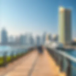 Scenic view of the Dubai Boardwalk with skyline in the background