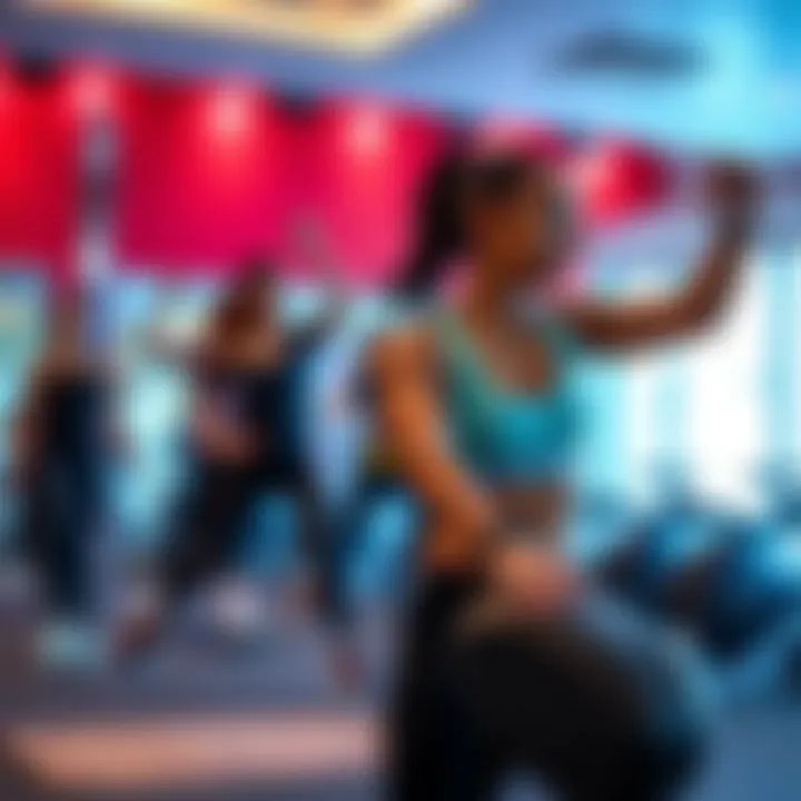 Dynamic Group Fitness Experience A vibrant group fitness class in action