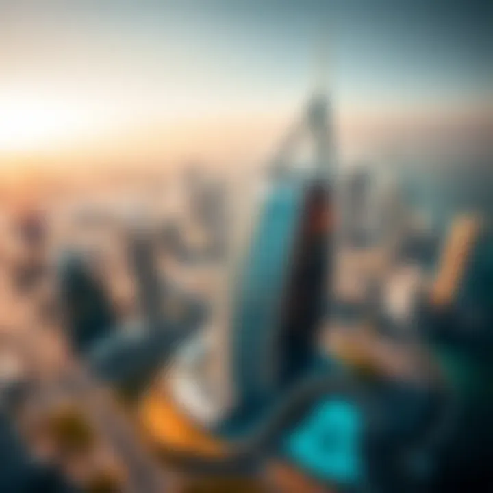 Aerial Perspective of the New Al Rais Building in Dubai Aerial view capturing the building's impact on the Dubai skyline