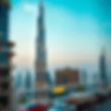 Stunning view of Burj Khalifa towering over Downtown Dubai