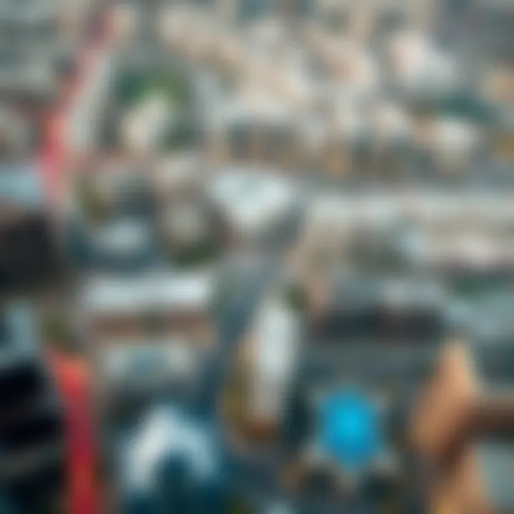 An aerial view of Dubai real estate developments near the Red Line stations.