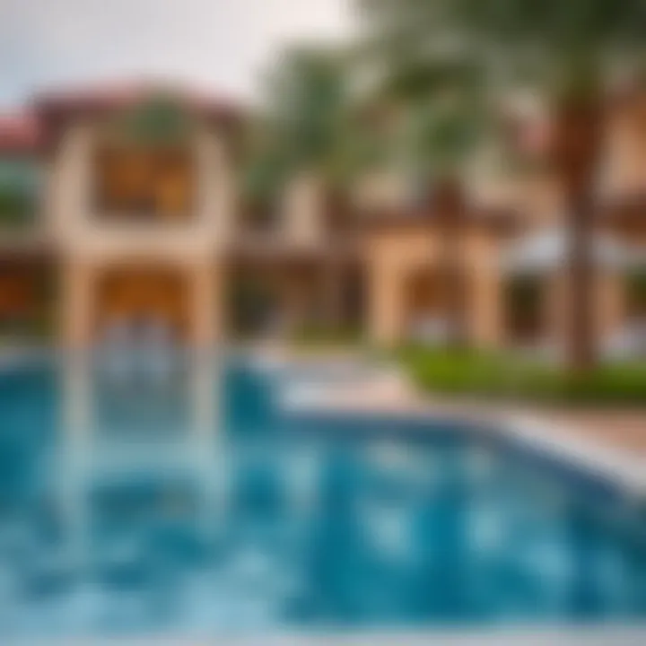Luxurious amenities within Watertown community including pools and gardens