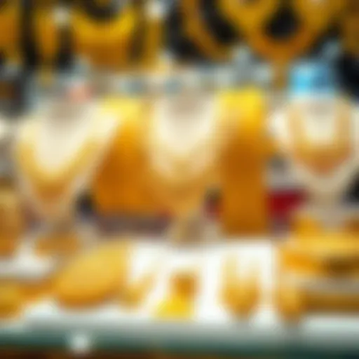 Golden jewelry displayed elegantly in a Dubai market