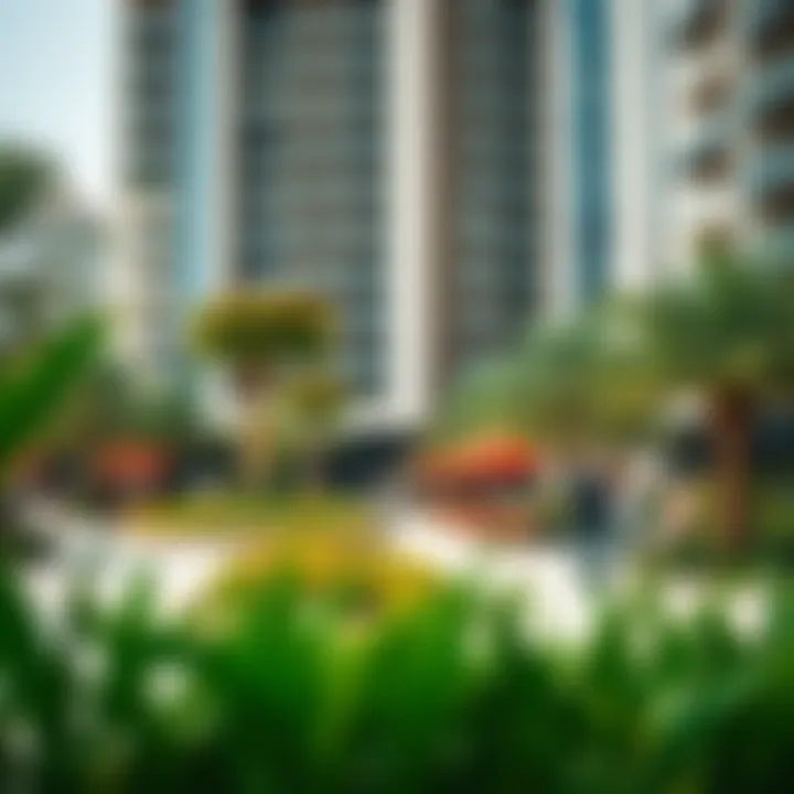 Community Area Around Icon 1 Tower Vibrant community area surrounding Icon 1 Tower with lush greenery