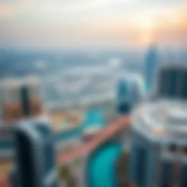 Aerial View of Dubai's Prime Real Estate Aerial view of iconic Dubai skyline showcasing prime real estate