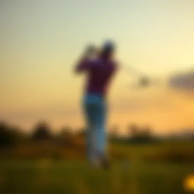 Teeing Off at Montgomerie Dubai During Golden Hour A golfer teeing off against the backdrop of the Montgomerie Dubai course at sunset.