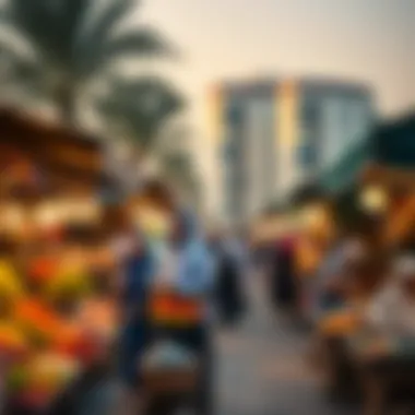 A vibrant market scene illustrating current real estate trends in Dubai