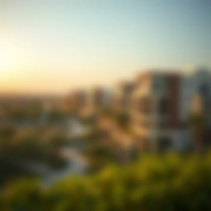 A scenic view of Nakheel Discovery Gardens showcasing lush greenery and modern architecture