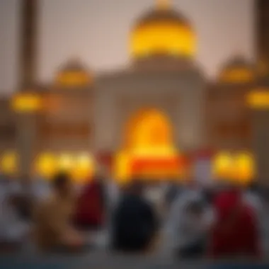 Evening Prayers at a Dubai Mosque A group of individuals engaged in evening prayers at a mosque during Ramadan