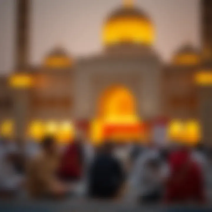 Evening Prayers at a Dubai Mosque A group of individuals engaged in evening prayers at a mosque during Ramadan