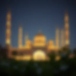 Majestic view of a mosque illuminated during Ramadan nights