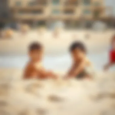 Children Enjoying the Sand Children playing in the sand at a family-friendly beach in Dubai.