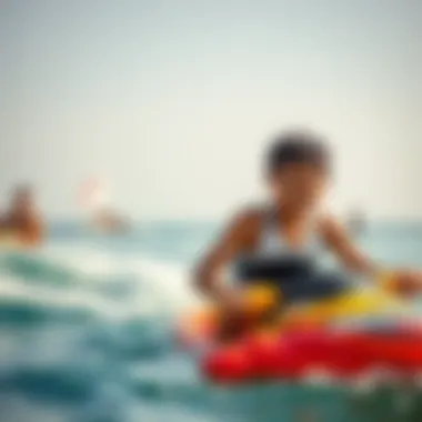 Family Fun and Water Sports Families engaging in water sports and recreational activities at the beach.