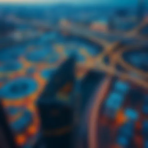 Dubai's Urban Landscape and Transportation Integration Aerial view of Dubai showcasing the cityscape and transportation network