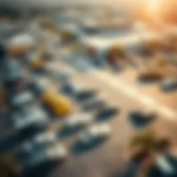 Aerial view of D Zone parking in Dubai showcasing diverse vehicles